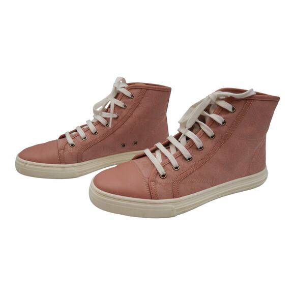 Gucci GG Logo Monogram Canvas High Top Sneakers Shoes Soft Pink Size 38.5/8.5 - Picture 6 of 13